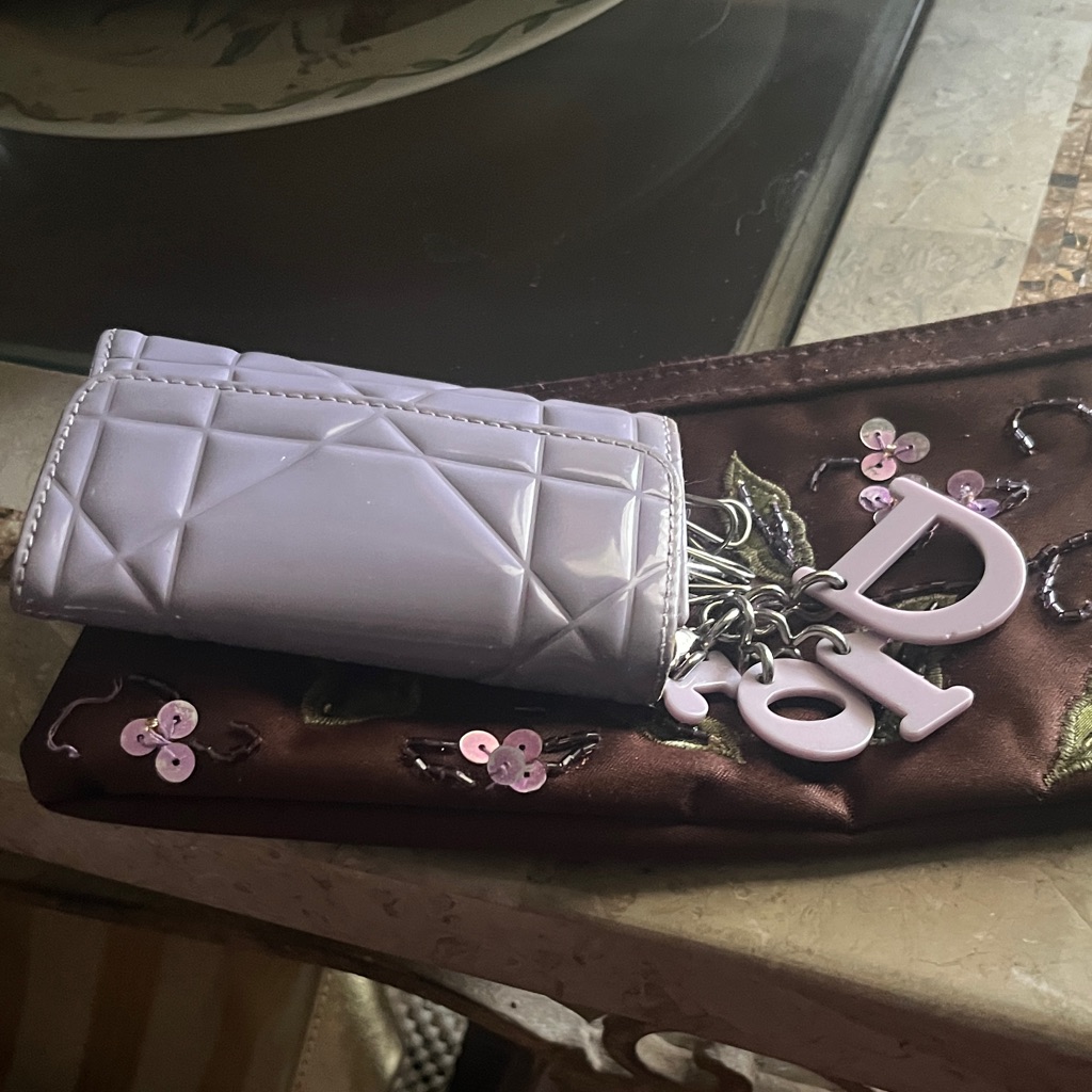 Lady Dior Cannage Lavender Pastel Purple Key Cla Card Holder And Removable Charm